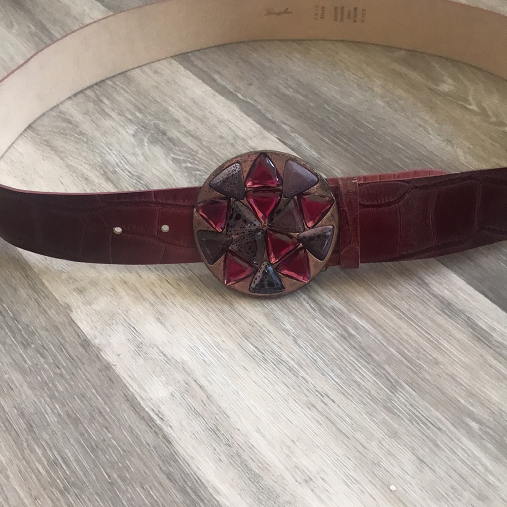 Garuglier’s leather belt XL  maroon purple stones silver buckle made in … - Picture 5 of 17